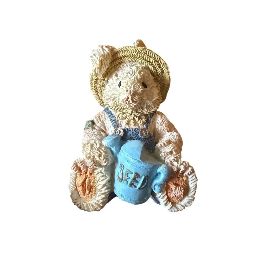 Cherished Teddies Vintage Bunny Rabbit Figurine Straw Hat Watering Can farmhouse